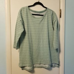 Columbia XL light green 3/4 sleeve sweater stripes